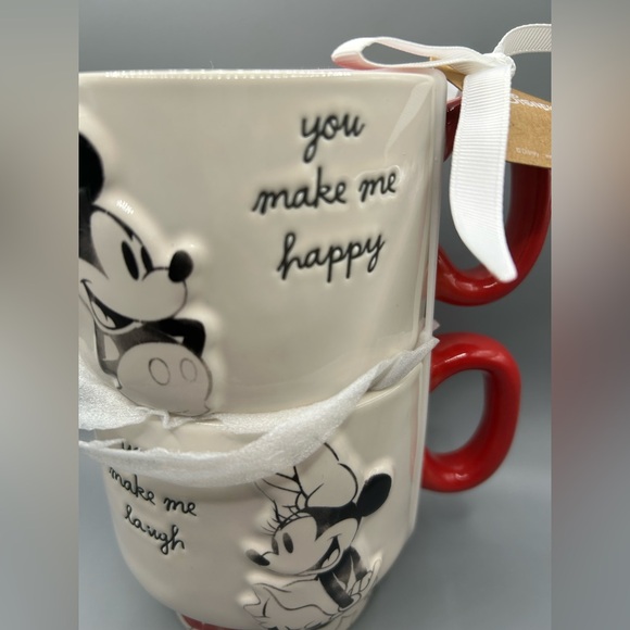 Rae Dunn Disney Mickey And Minnie Mouse Stackable Mug Set YOU MAKE ME HAPPY NEW - Picture 2 of 4